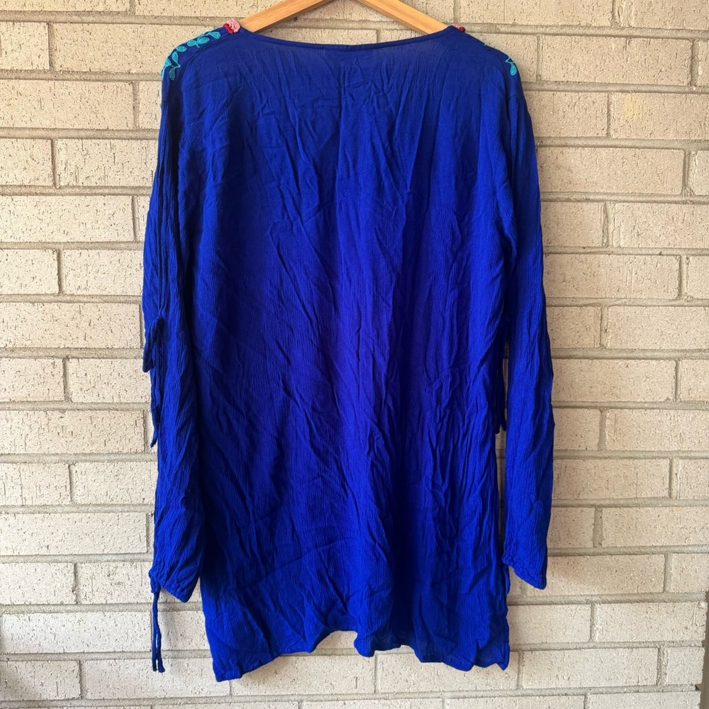 La Blanca Blue Coverup Tunic with Pink Teal Embroidery Size Small - Picture 4 of 6